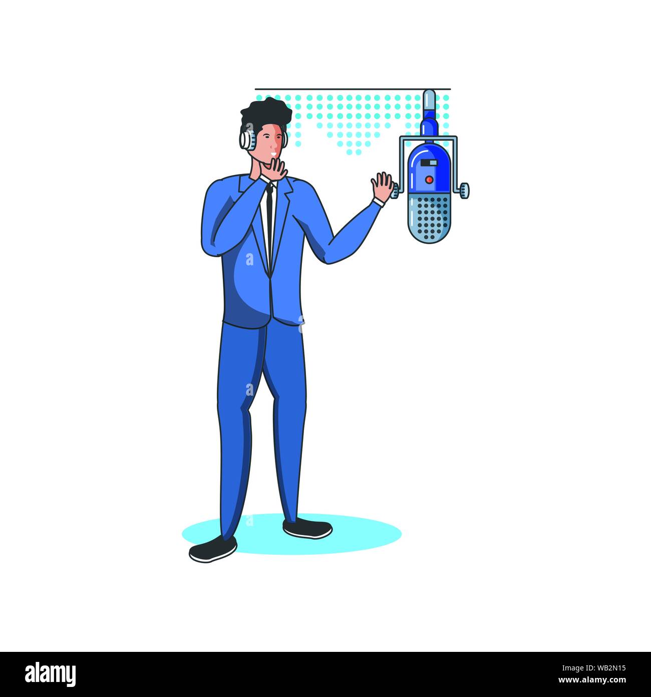 businessman worker with earphones and microphone vector illustration ...