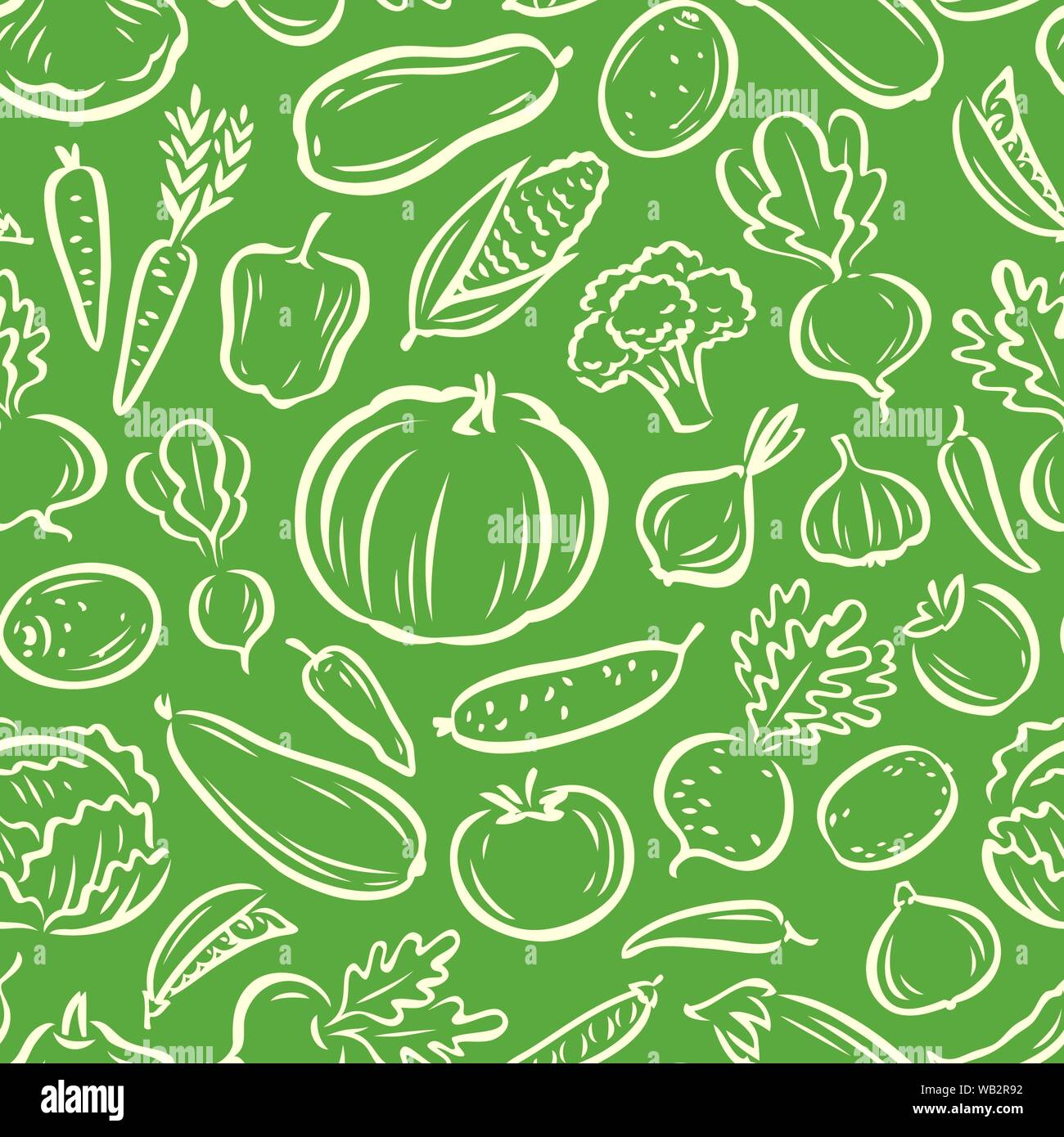 Vegetables seamless background. Agriculture, natural food, farming vector illustration Stock Vector