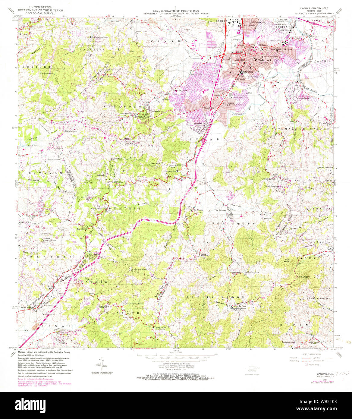 USGS TOPO Map Puerto Rico PR Caguas 362057 1964 20000 Restoration Stock ...