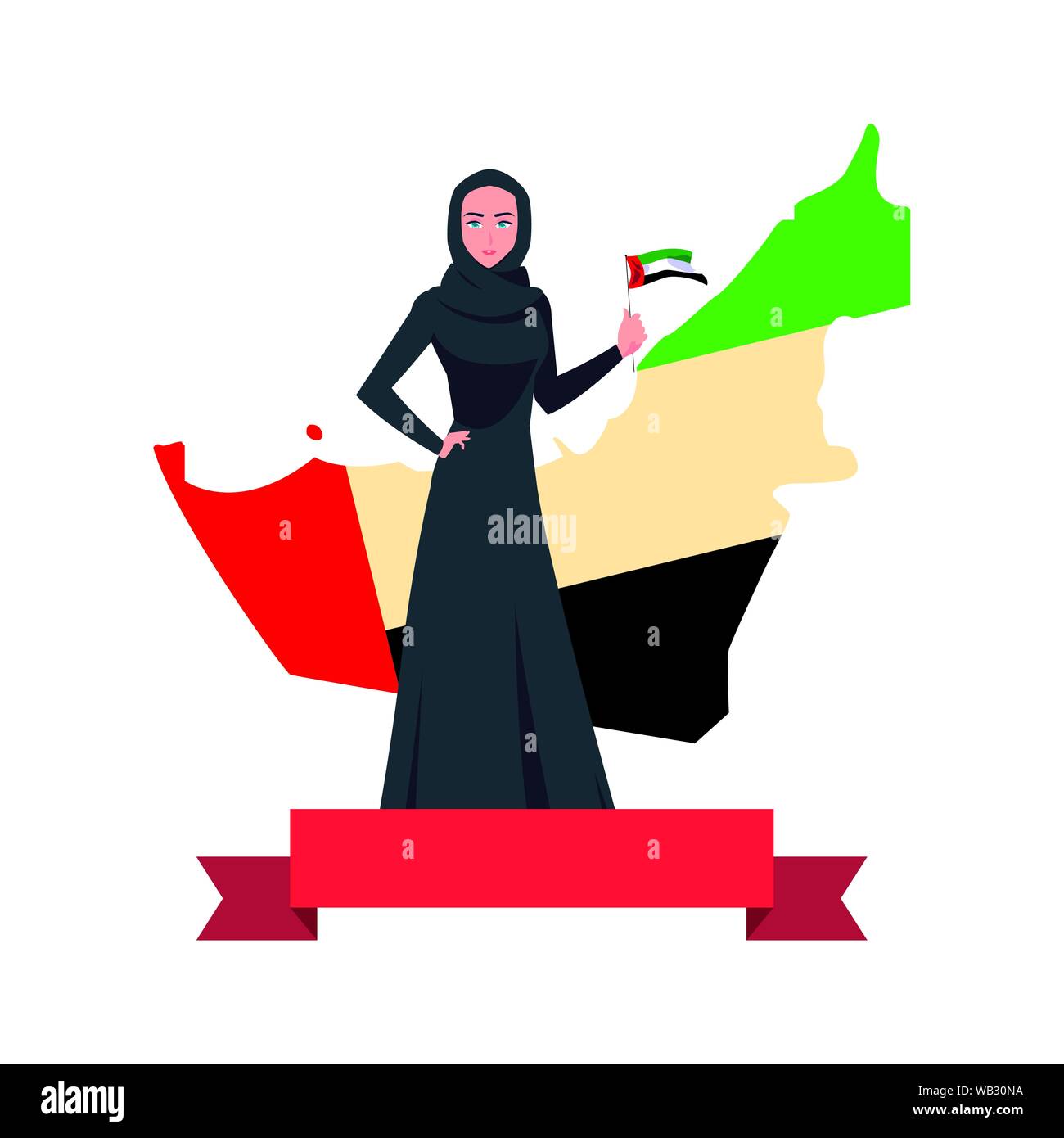 united arab emirates national day - arab woman with flag and map vector ...