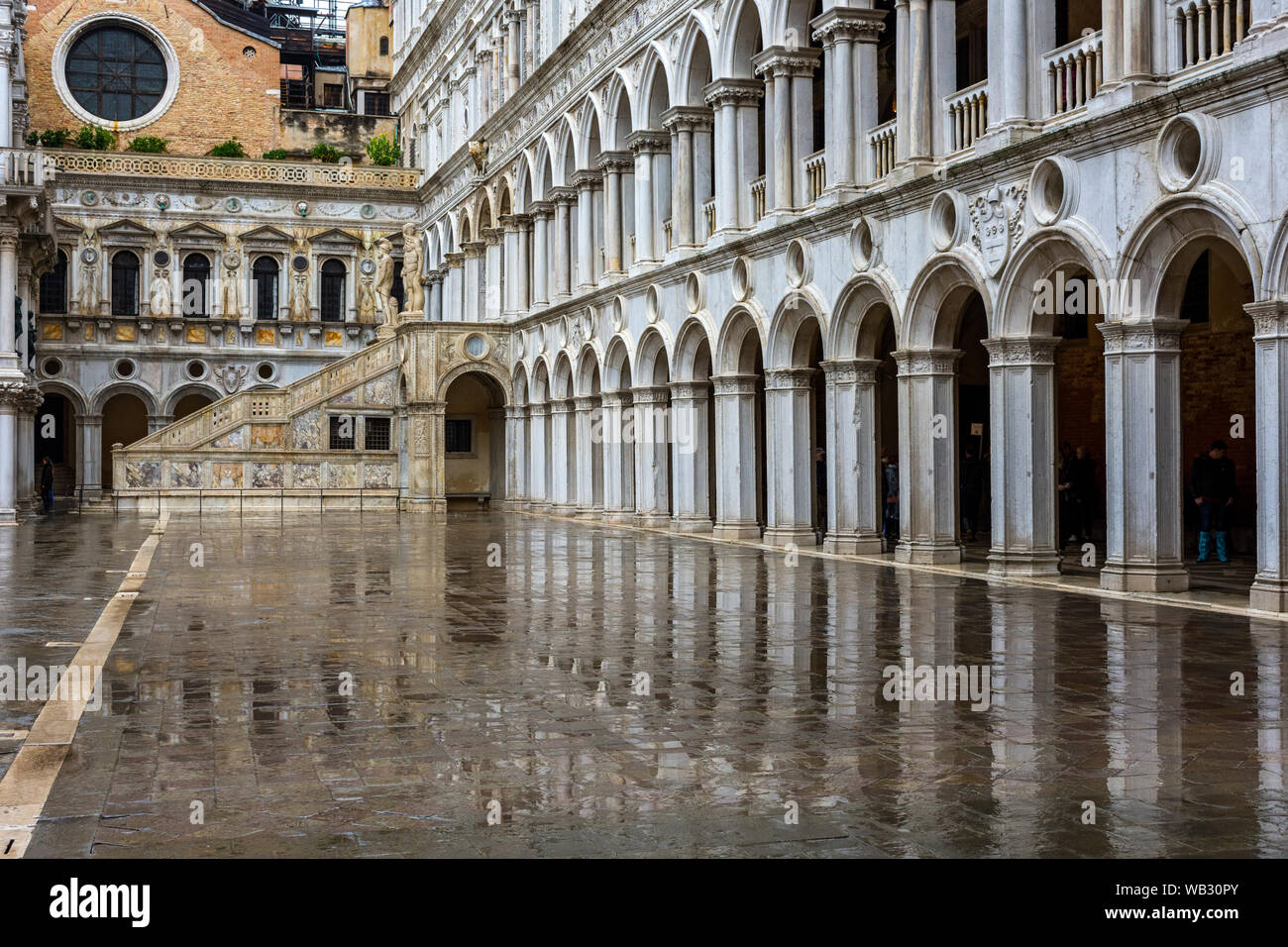 The Giant's Staircase (Scala dei Giganti) and arcade in the courtyard of the Doge's Palace (Palazzo Ducale), Venice, Italy Stock Photo