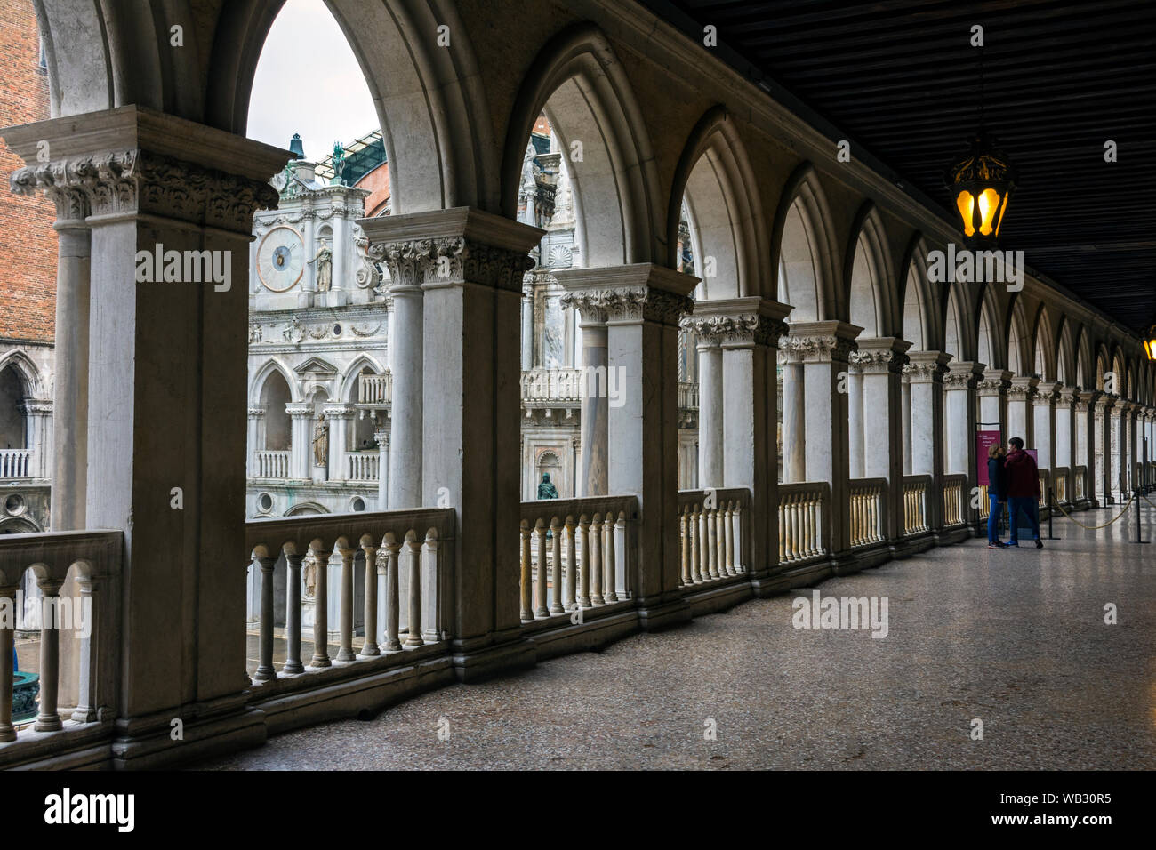 The upper arcade overlooking the courtyard of the Doge's Palace (Palazzo Ducale), Venice, Italy Stock Photo