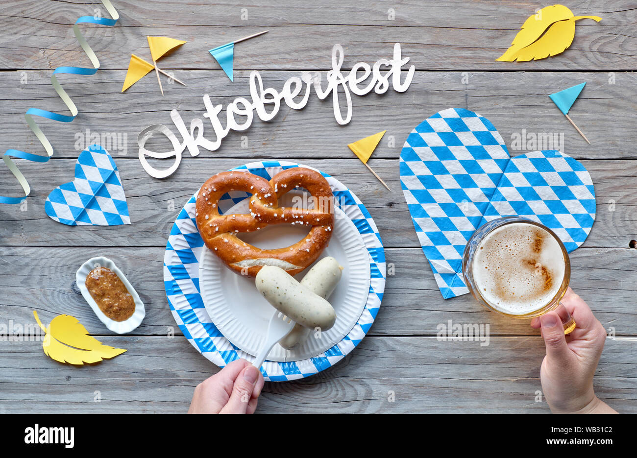 Oktoberfest Traditional Festival Food White Sausages Pretzel