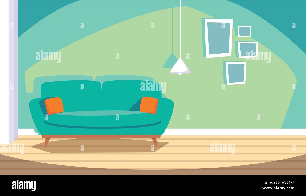 living room interior home sofa picture lamp design vector illustration ...