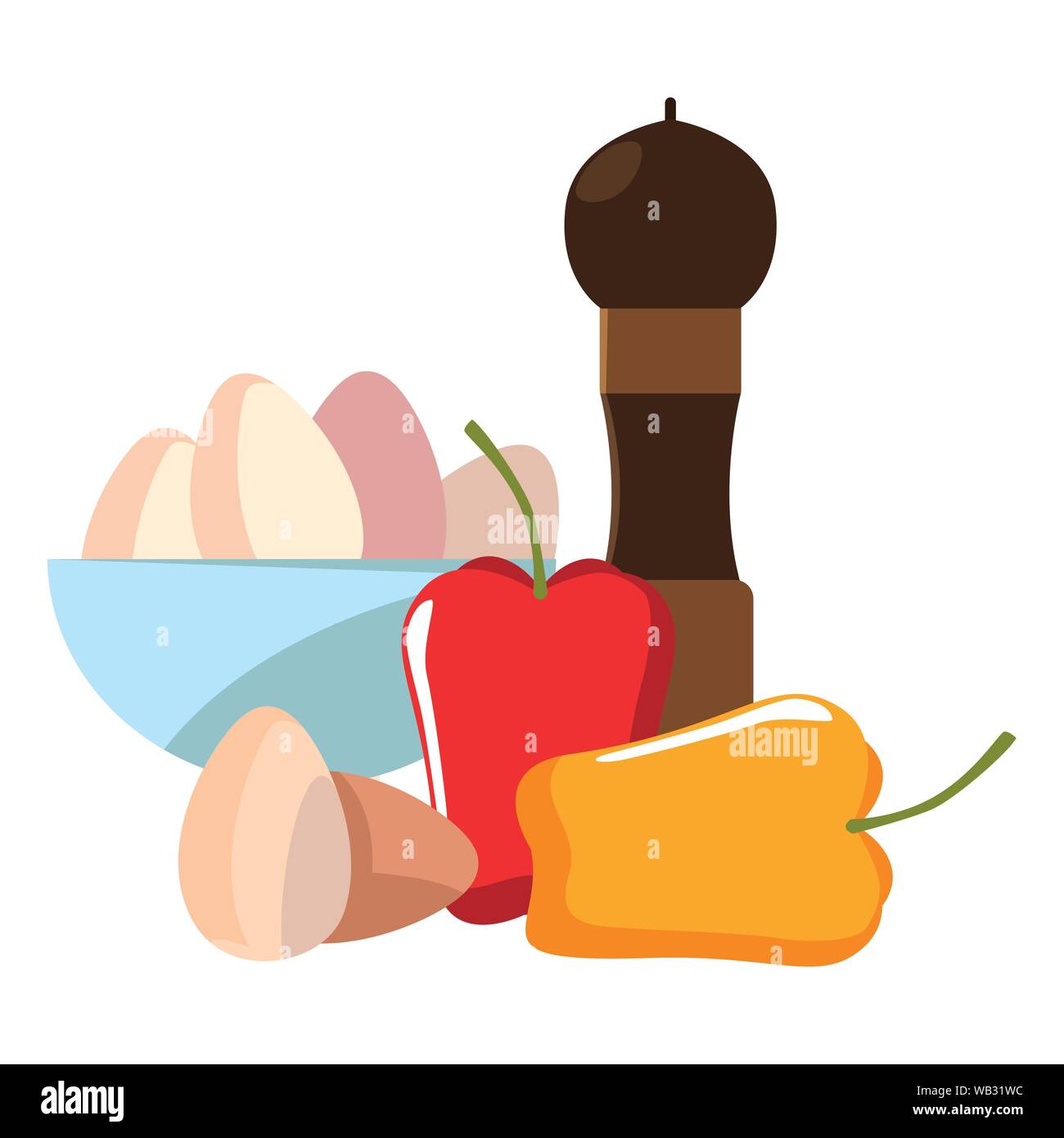 eggs shaker pepper preparation cooking vector illustration Stock Vector ...