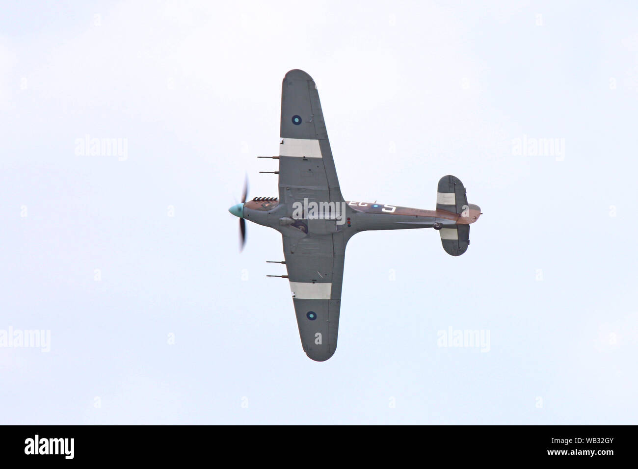 A Hawker Hurricane of the Battle of Britain Memorial Flight (BBMF) at the Eastbourne International Airshow in August 2019. Stock Photo