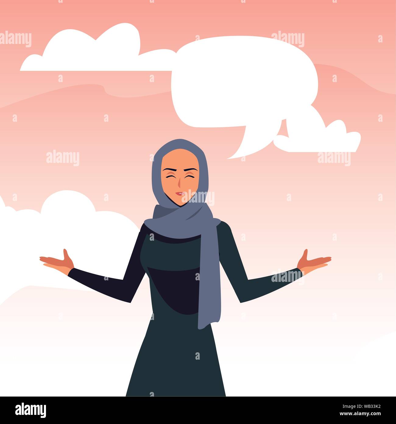 arab woman character in a hijab talk bubble outdoor vector illustration ...