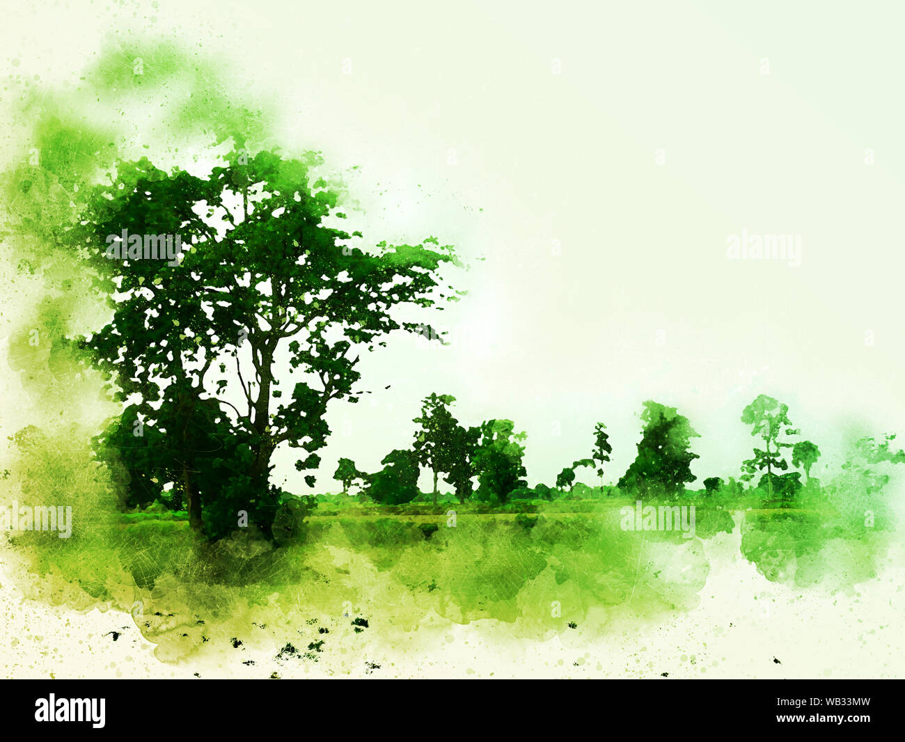 Abstract Colorful tree and landscape tree on watercolor illustration