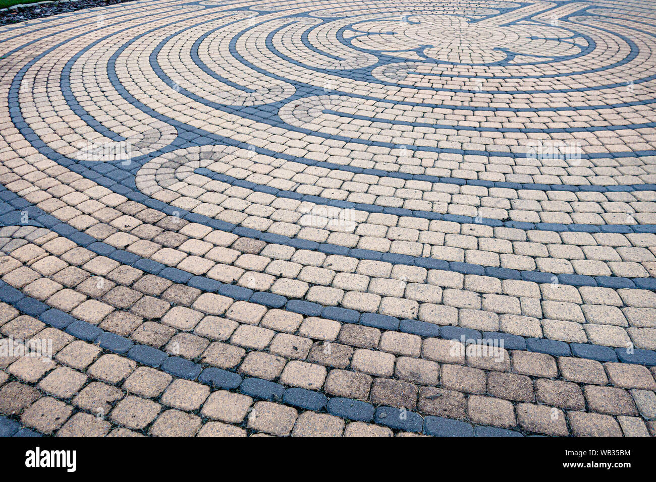 A Chartres Replica (medieval) style stone labyrinth located at the Western PA Conference United Methodist Church in Cranberry Township, Pennsylvania Stock Photo