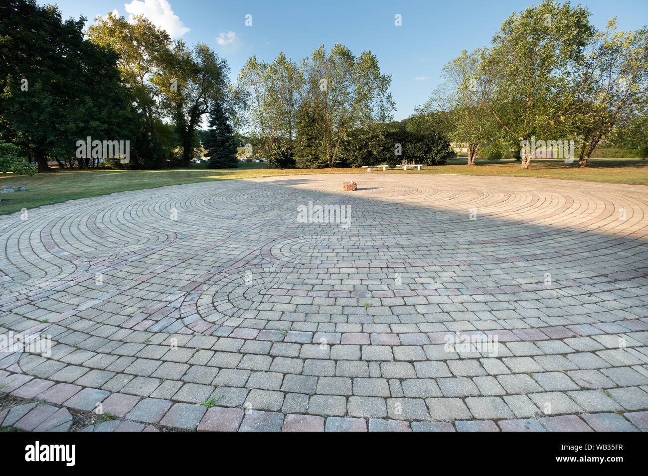 A Chartres Replica (medieval) style stone labyrinth located at the Keane Spirituality Center at the Sisters of Divine Providence in Pittsburgh, PA Stock Photo