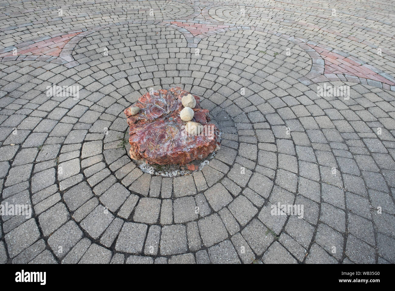 A Chartres Replica (medieval) style stone labyrinth located at the Keane Spirituality Center at the Sisters of Divine Providence in Pittsburgh, PA Stock Photo