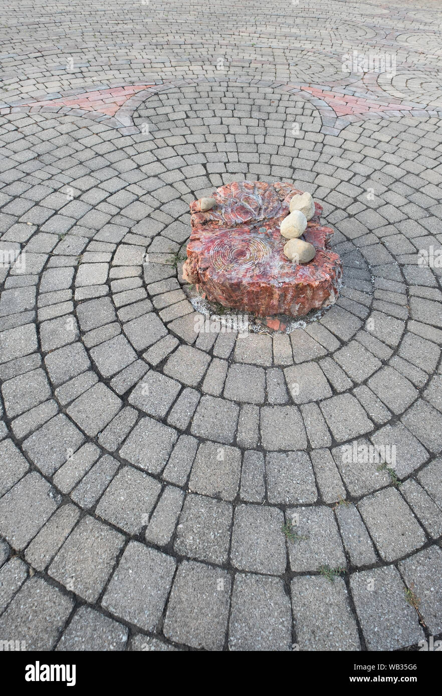 A Chartres Replica (medieval) style stone labyrinth located at the Keane Spirituality Center at the Sisters of Divine Providence in Pittsburgh, PA Stock Photo