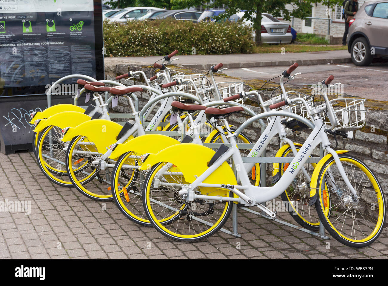 Yellow rental bikes near bus station (bussijaam) in Tallinn Estonia Stock  Photo - Alamy