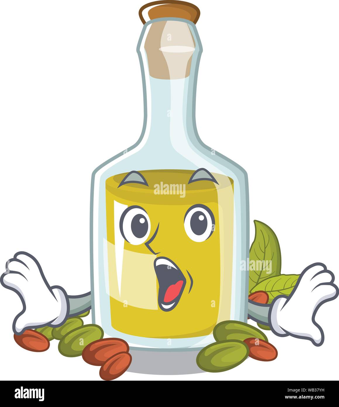 Surprised Pistachio oil in a character bottle Stock Vector