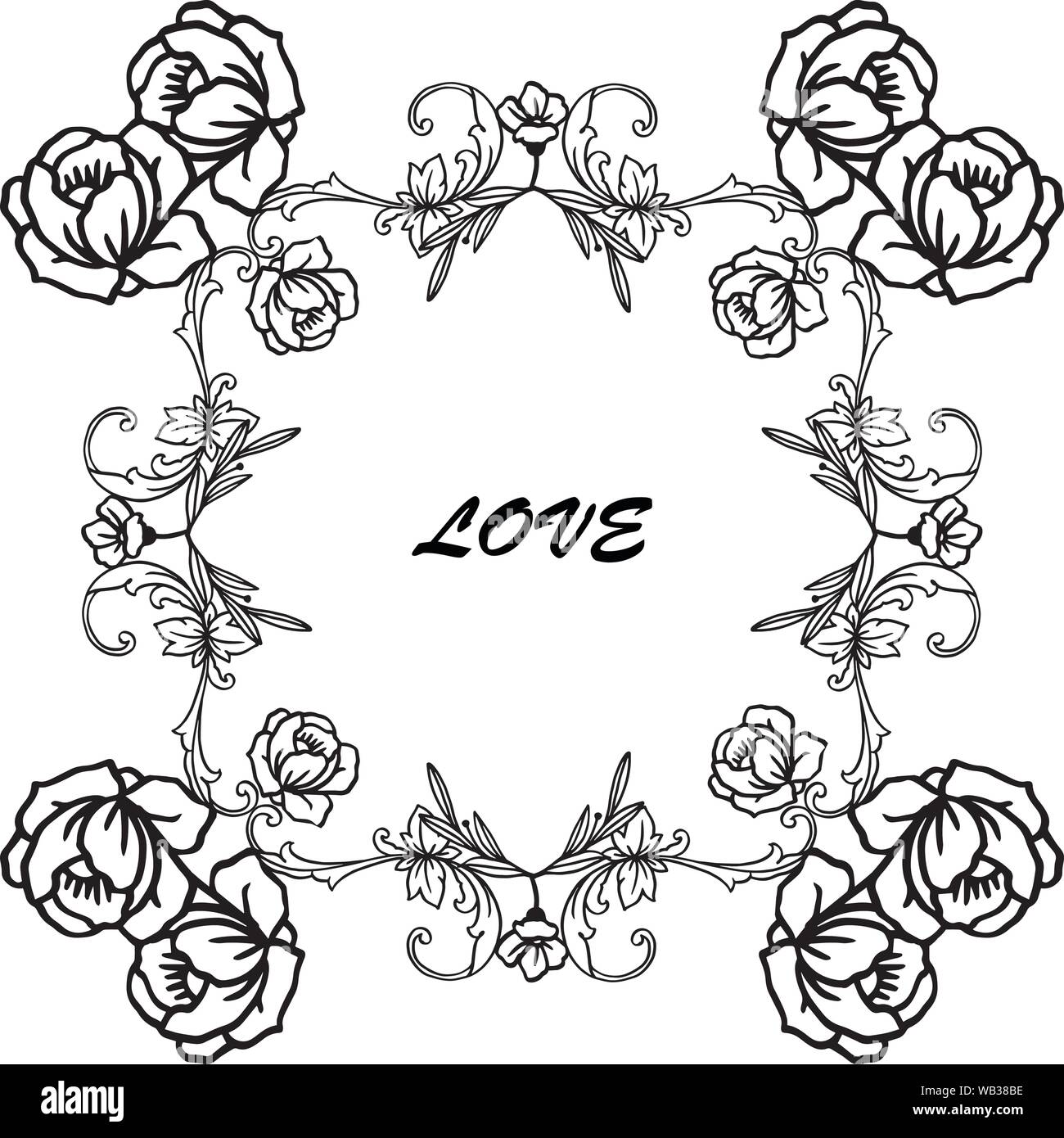 Elegant rose wreath frame, for handwritten poster of love, romantic ...