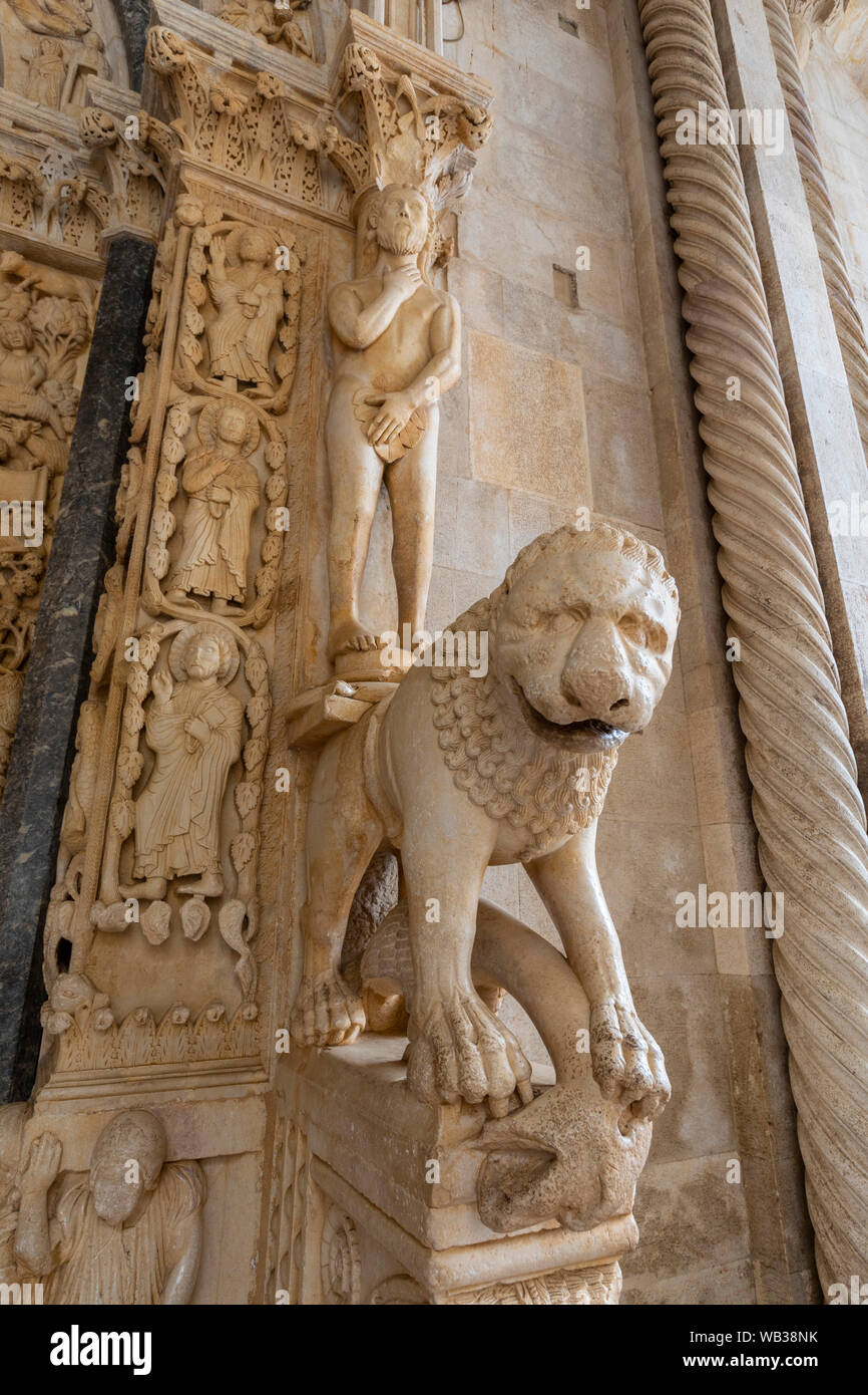 Stone Carving Outside The Cathedral of St. Lawrence, Trogir, Croatia, Europe Stock Photo