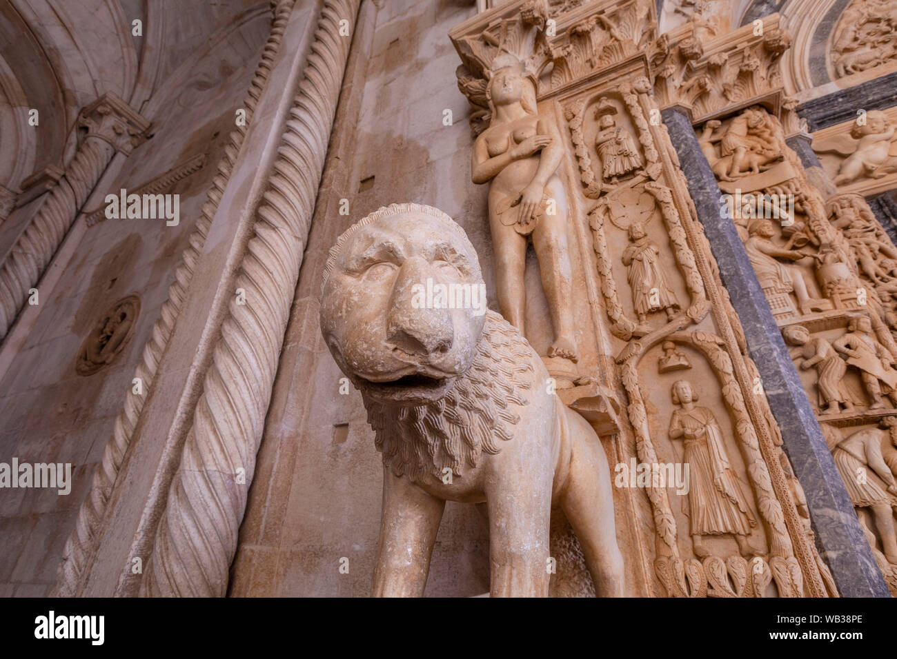 Stone Carving Outside The Cathedral of St. Lawrence, Trogir, Croatia, Europe Stock Photo