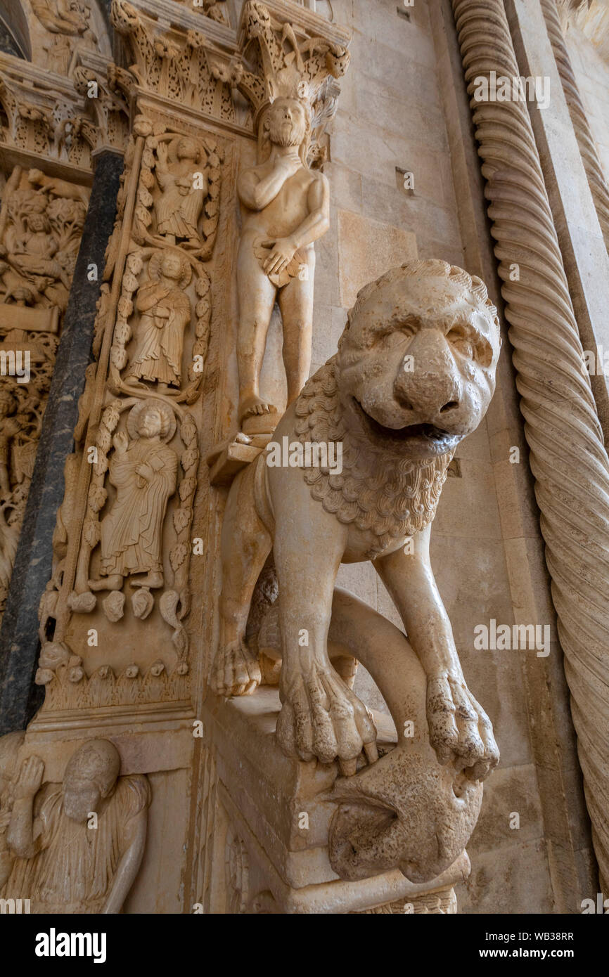 Stone Carving Outside The Cathedral of St. Lawrence, Trogir, Croatia, Europe Stock Photo