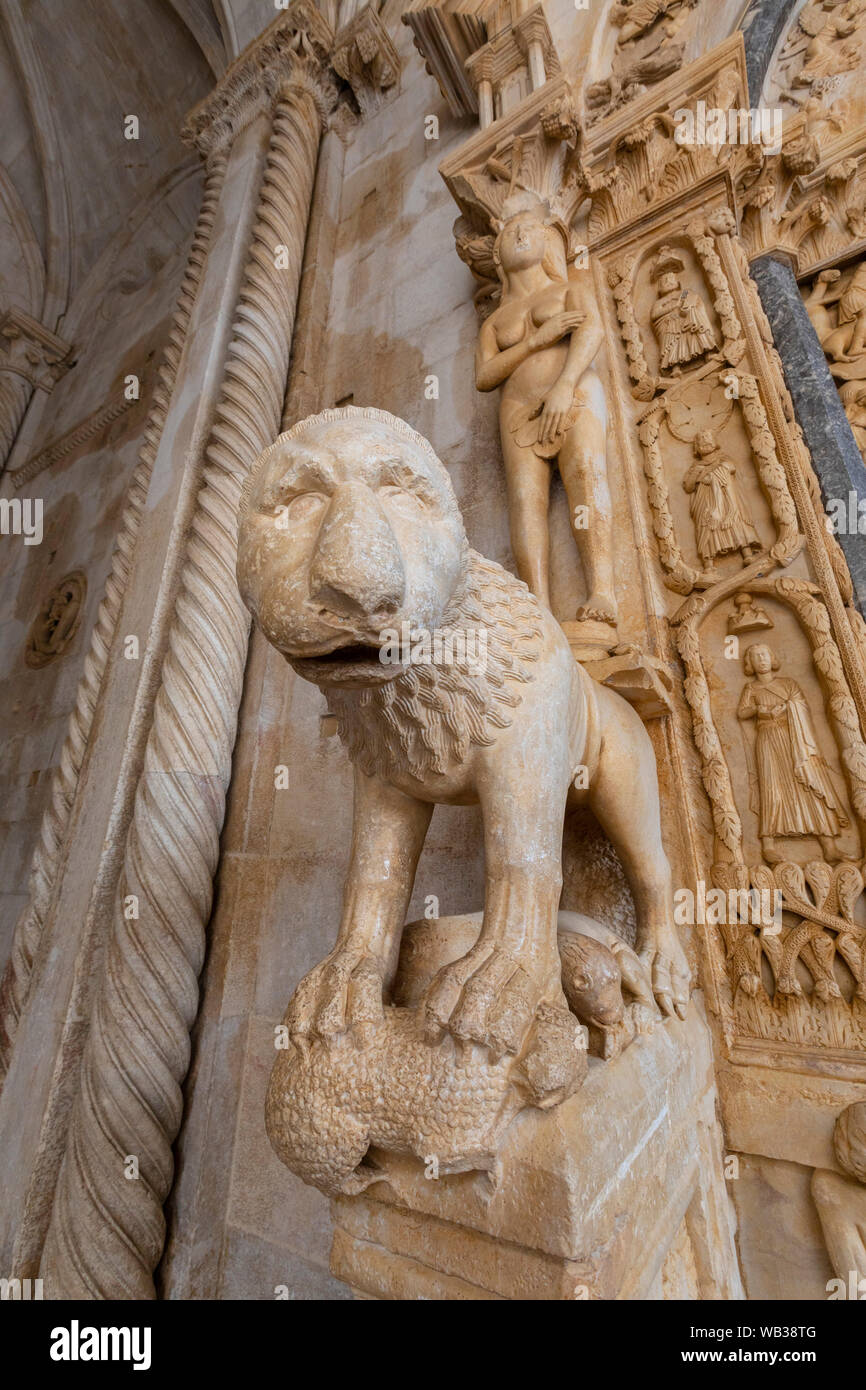 Stone Carving Outside The Cathedral of St. Lawrence, Trogir, Croatia, Europe Stock Photo