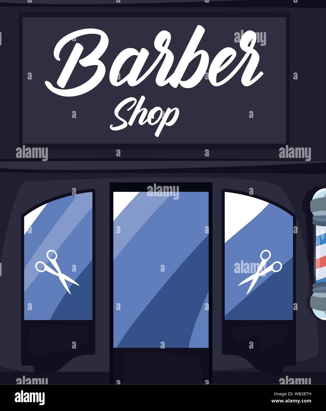 barber shop scissors windows street market commerce flat design vector