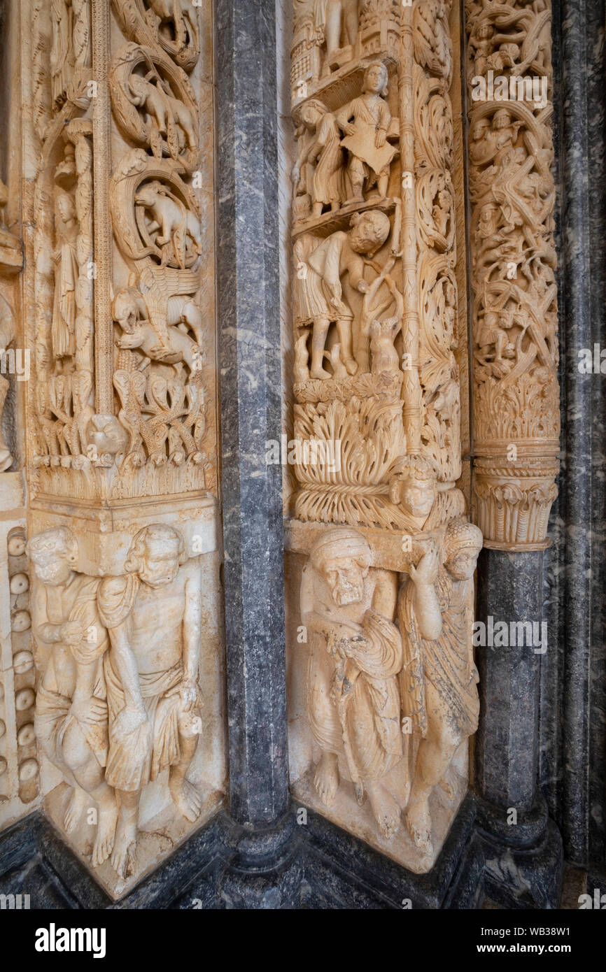 Carvings Outside The Cathedral of St. Lawrence, Trogir, Croatia, Europe Stock Photo