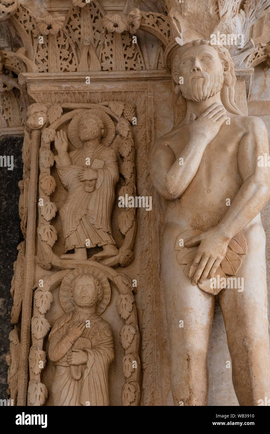 Carvings Outside The Cathedral of St. Lawrence, Trogir, Croatia, Europe Stock Photo