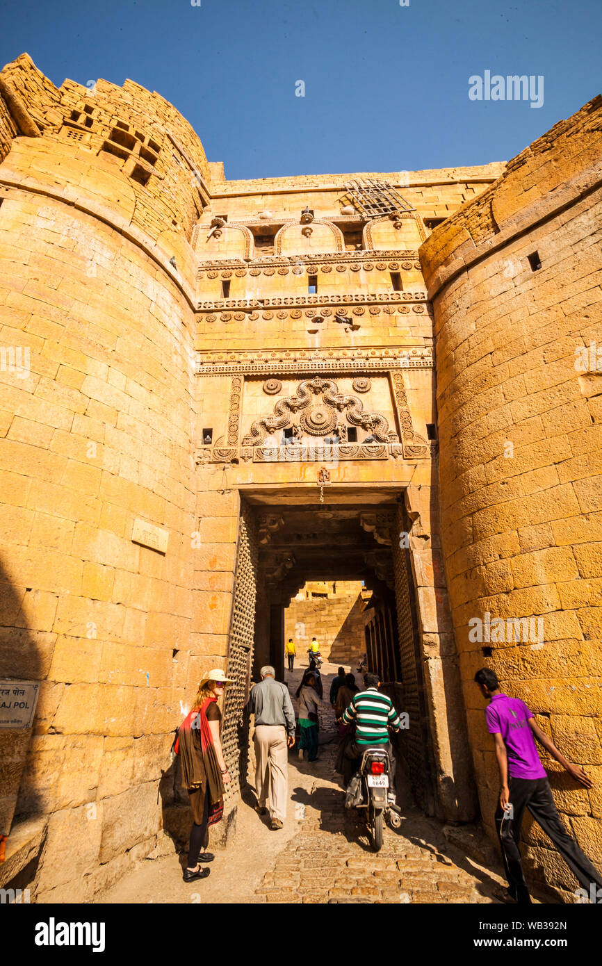 The entrance to Jaisalmer Fort, Jaisalmer, Rajasthan, India Stock Photo