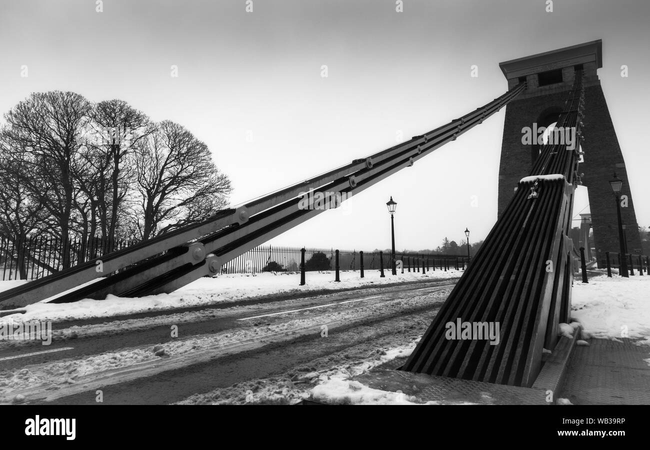 Clifton Suspension Bridge in the Snow, Bristol Stock Photo