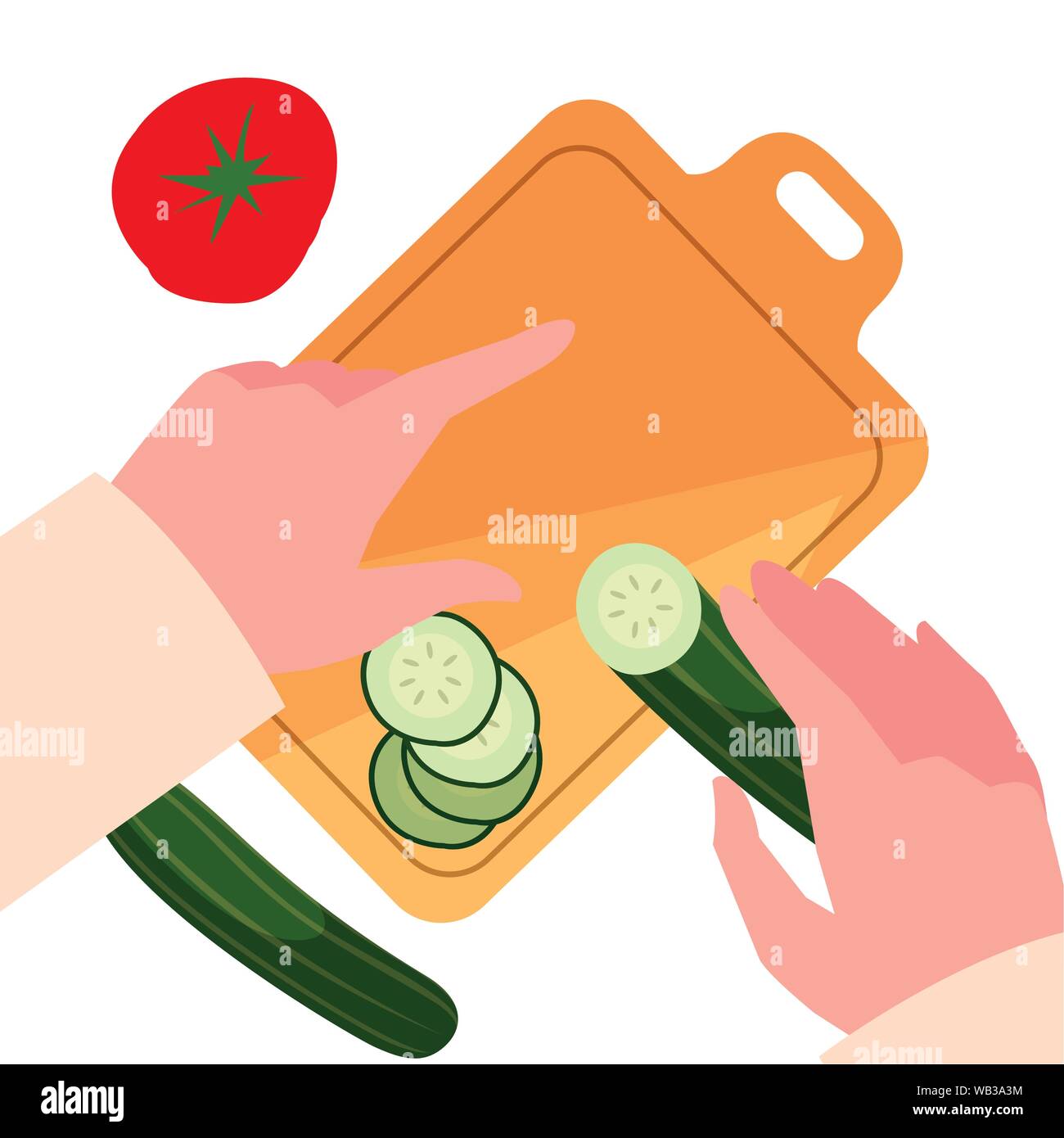 hands with cucumber cutting board preparation cooking vector illustration Stock Vector