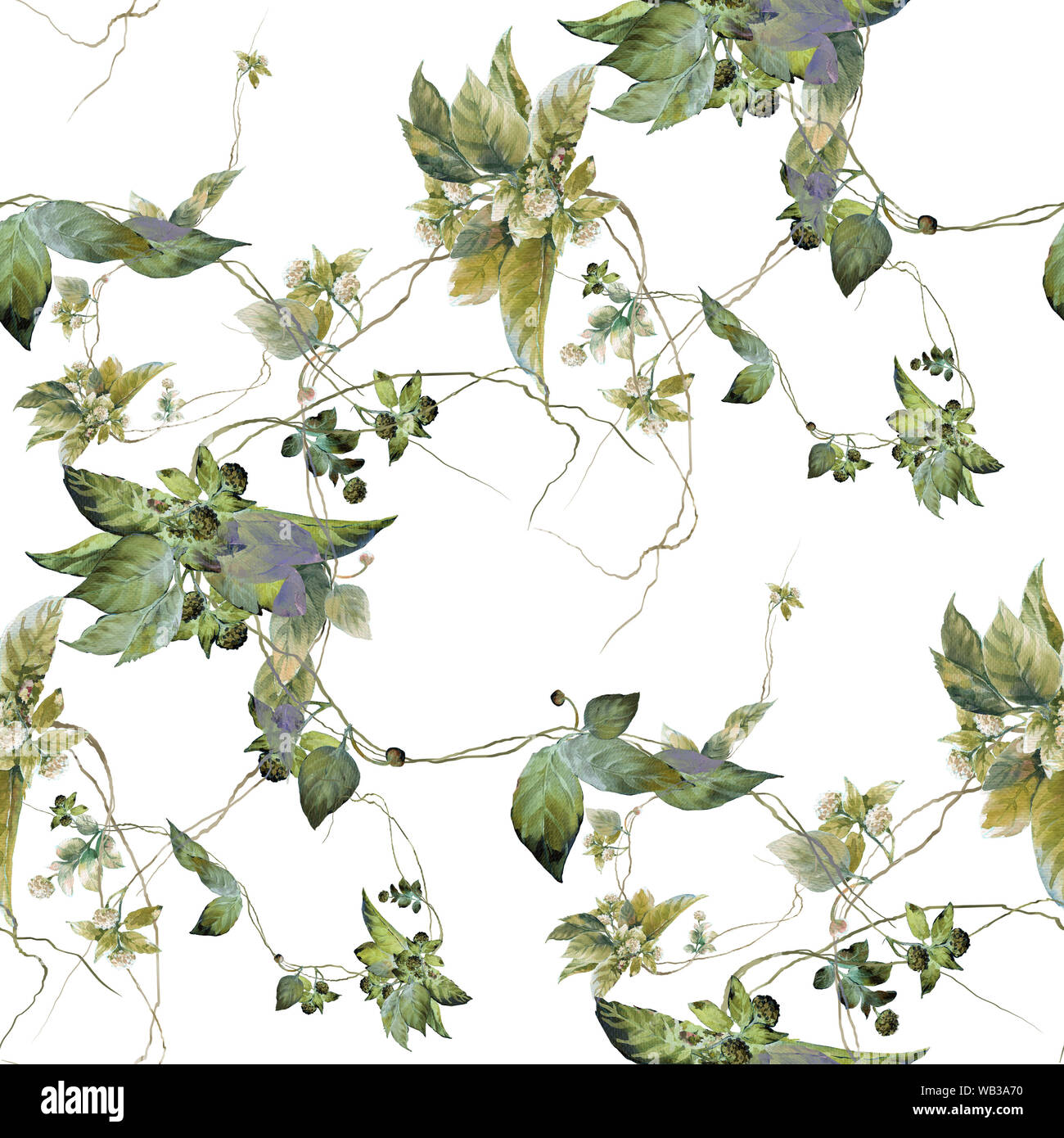 Watercolor illustration of leaf, seamless pattern on white background ...