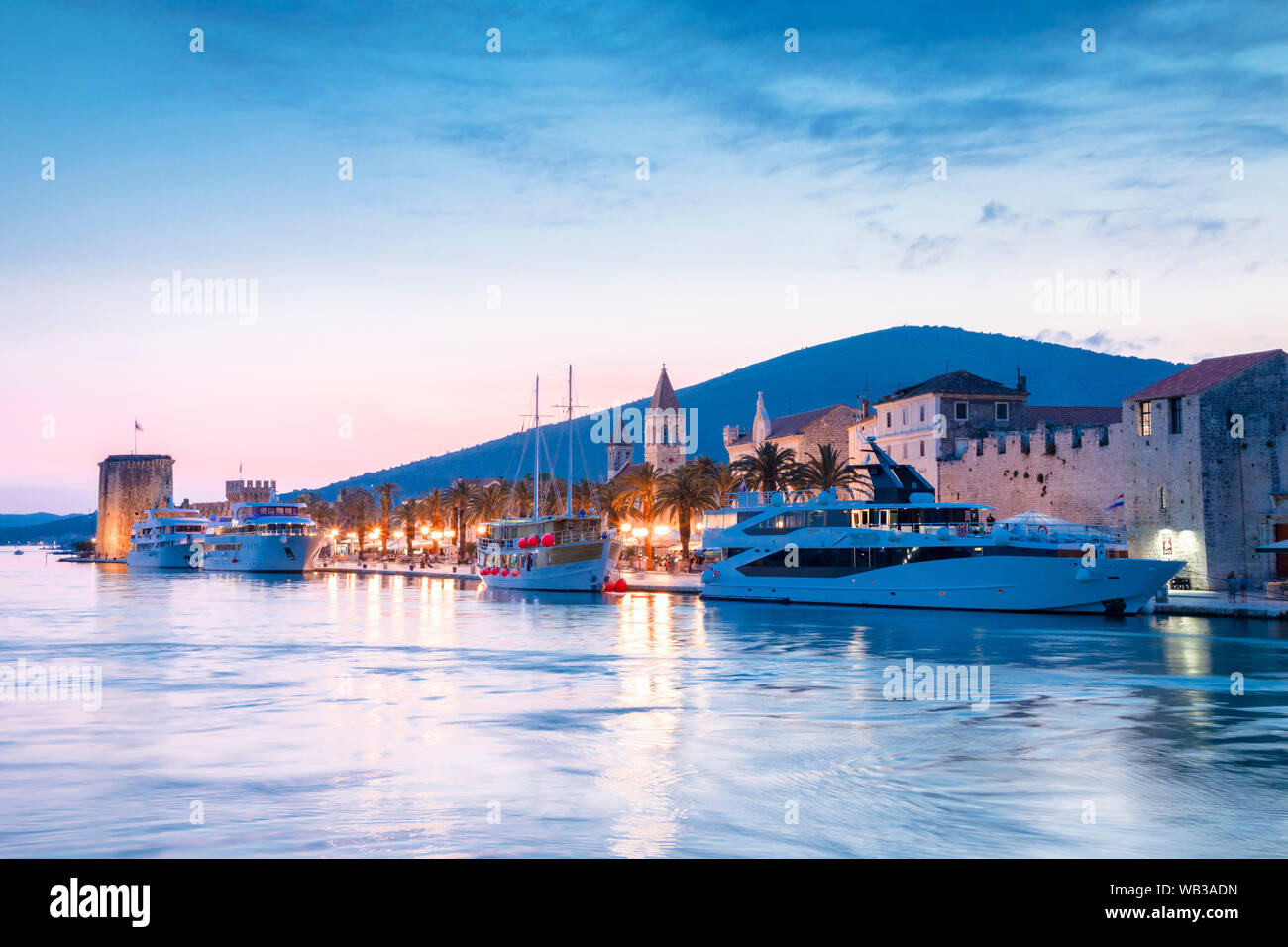 Trogir Harbour at Dusk, Trogir, Croatia, Europe Stock Photo