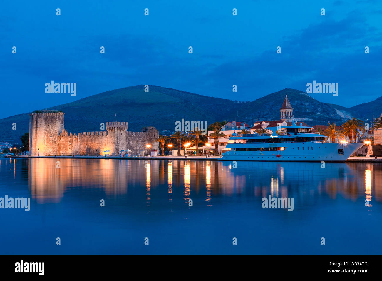 Trogir Harbour at Dusk, Trogir, Croatia, Europe Stock Photo