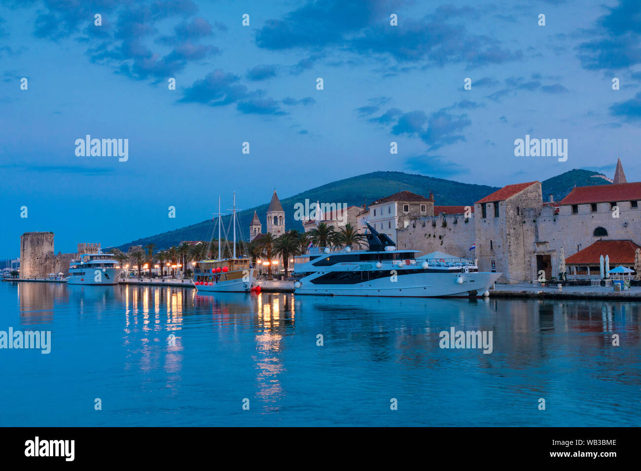 Trogir Harbour at Dusk, Trogir, Croatia, Europe Stock Photo