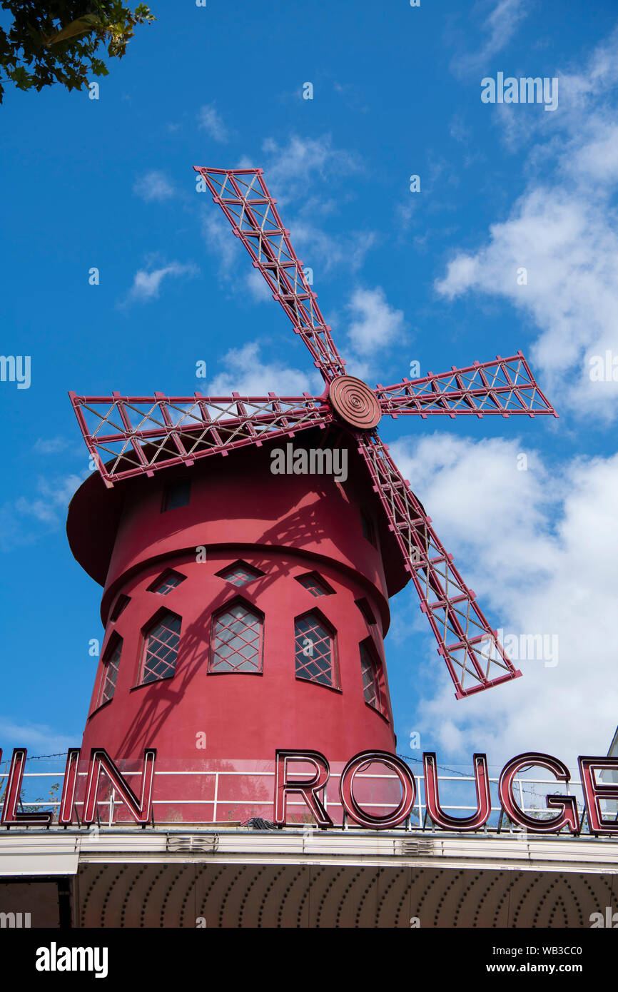 Paris, France - August, 16, 2019: Moulin Rouge Facade Paris in a Beautiful Daylight Stock Photo