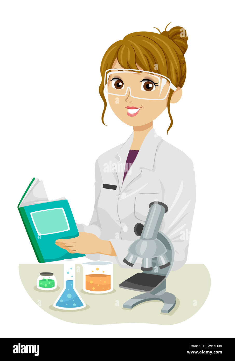 Illustration of a Teenage Girl Wearing White Lab Gown and Reading a ...