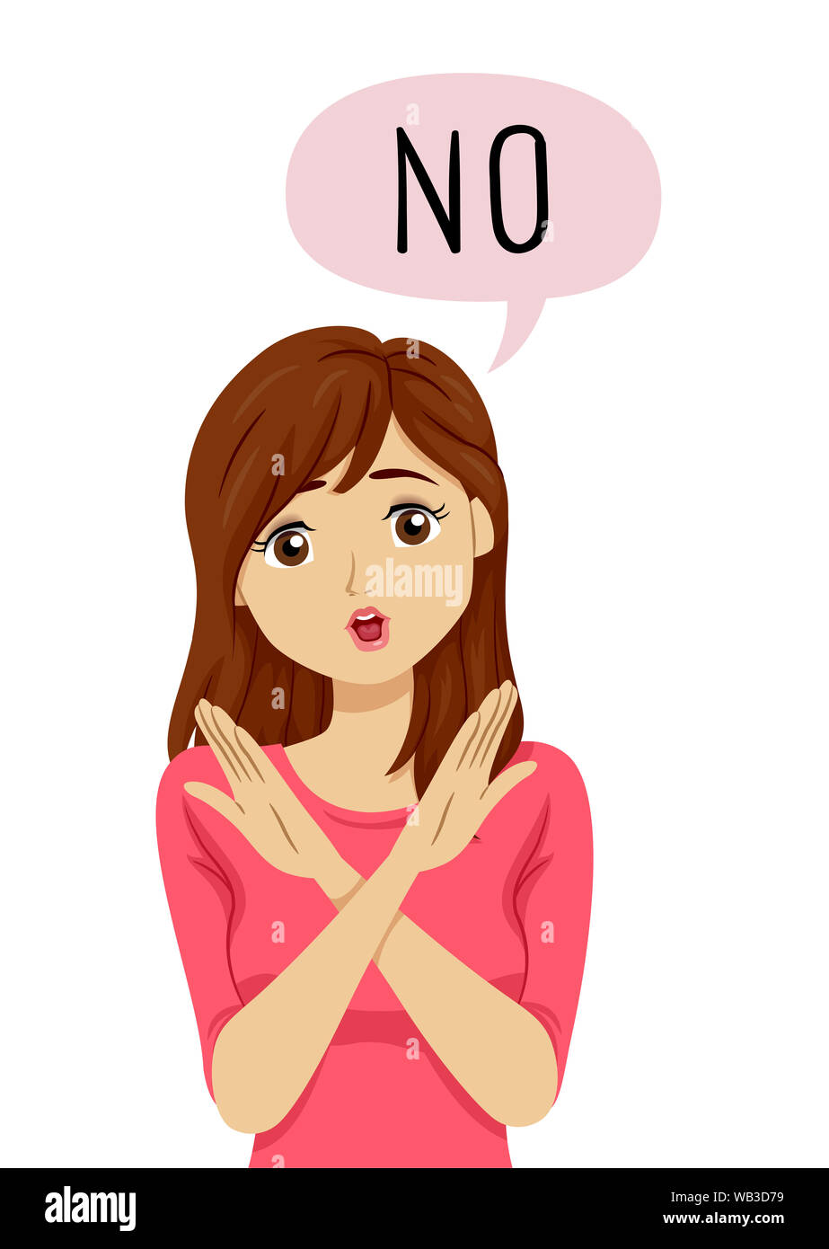 Illustration of a Teenage Girl with Hands Cross and Saying No with
