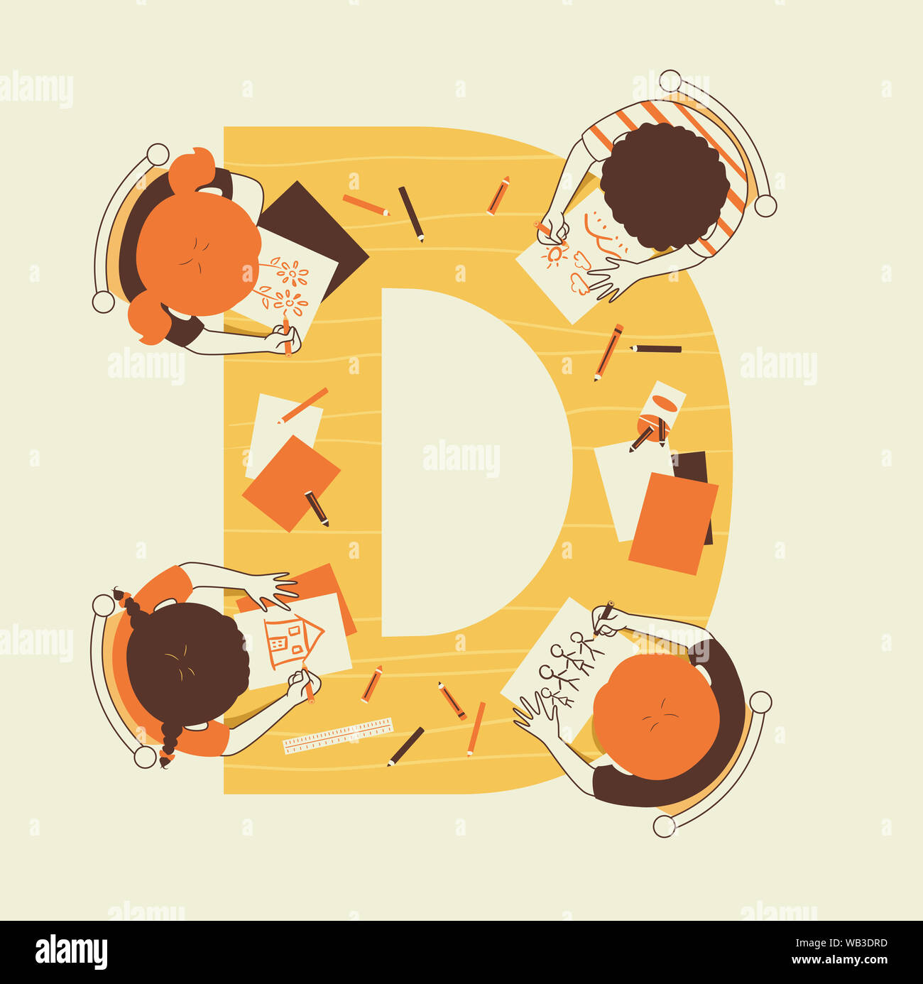 Illustration of Kids Students Drawing on Paper on Letter D Table Stock ...