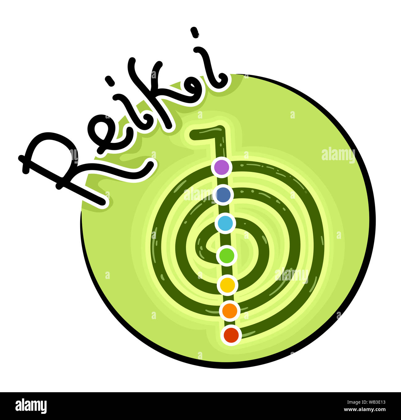 Illustration of a Reiki Symbol Icon with Seven Chakra Energy Dots Stock Photo
