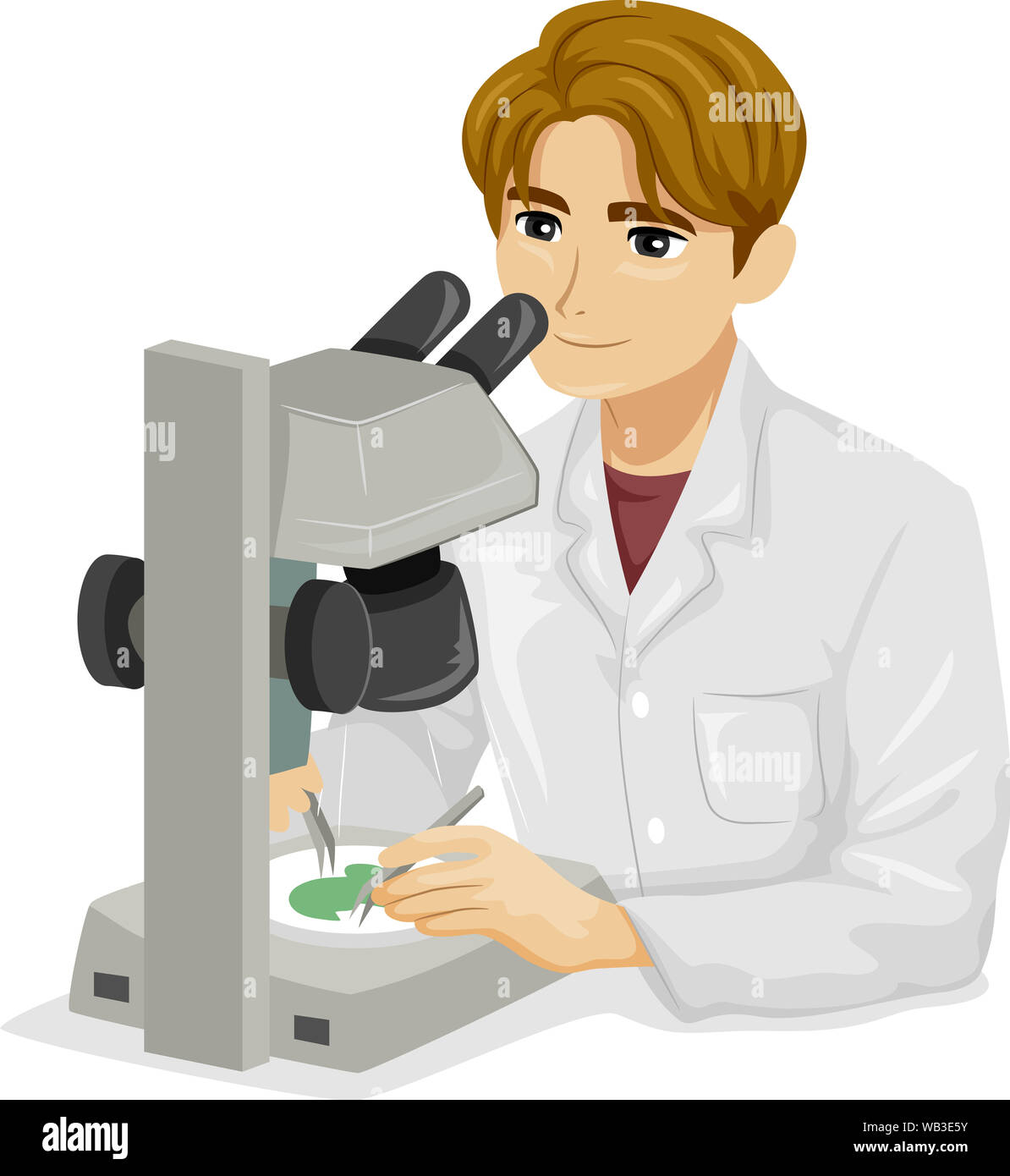 Illustration of a Teenage Guy Using Dissection Microscope in the Laboratory Stock Photo