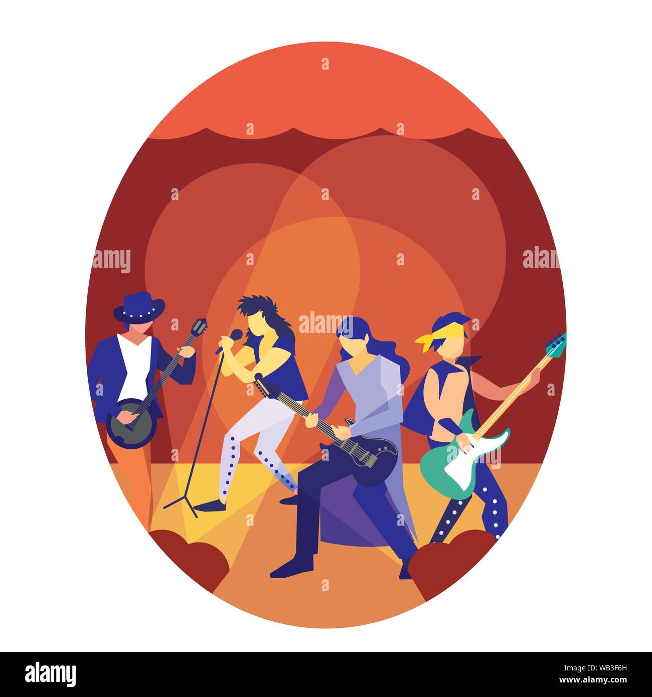 rock band men playing instruments and singing vector illustration Stock ...