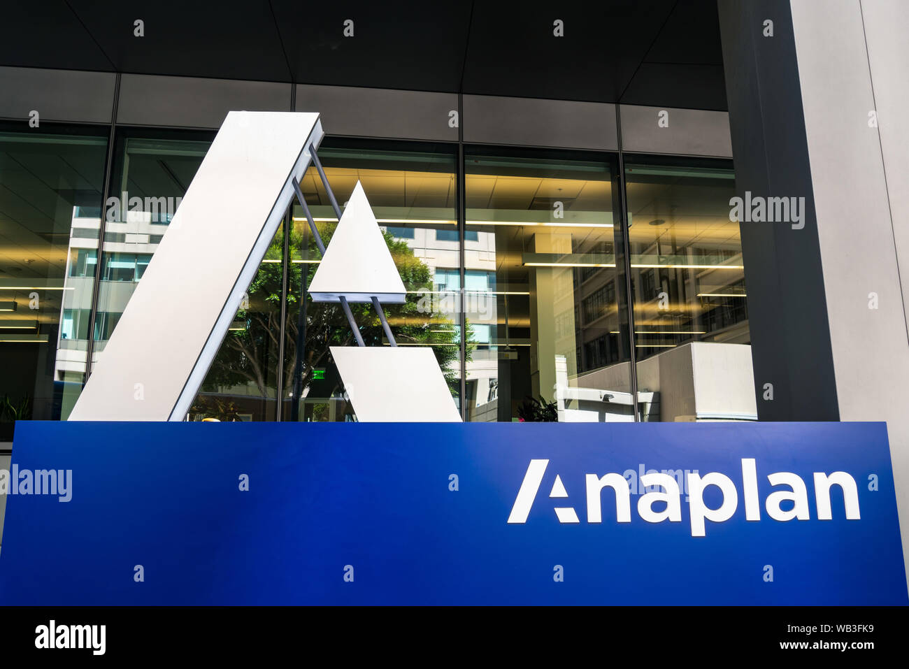 August 21, 2019 San Francisco / CA / USA - Close up of Anaplan sign at the HQ in SOMA district; Anaplan is a software company producing a cloud comput Stock Photo