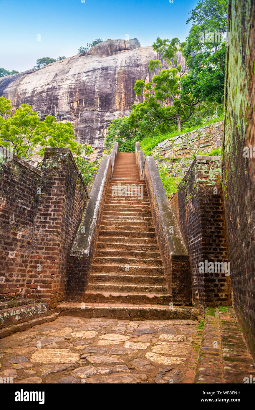 Steps leading to Sigiriya rock fortress in Sri Lanka Stock Photo