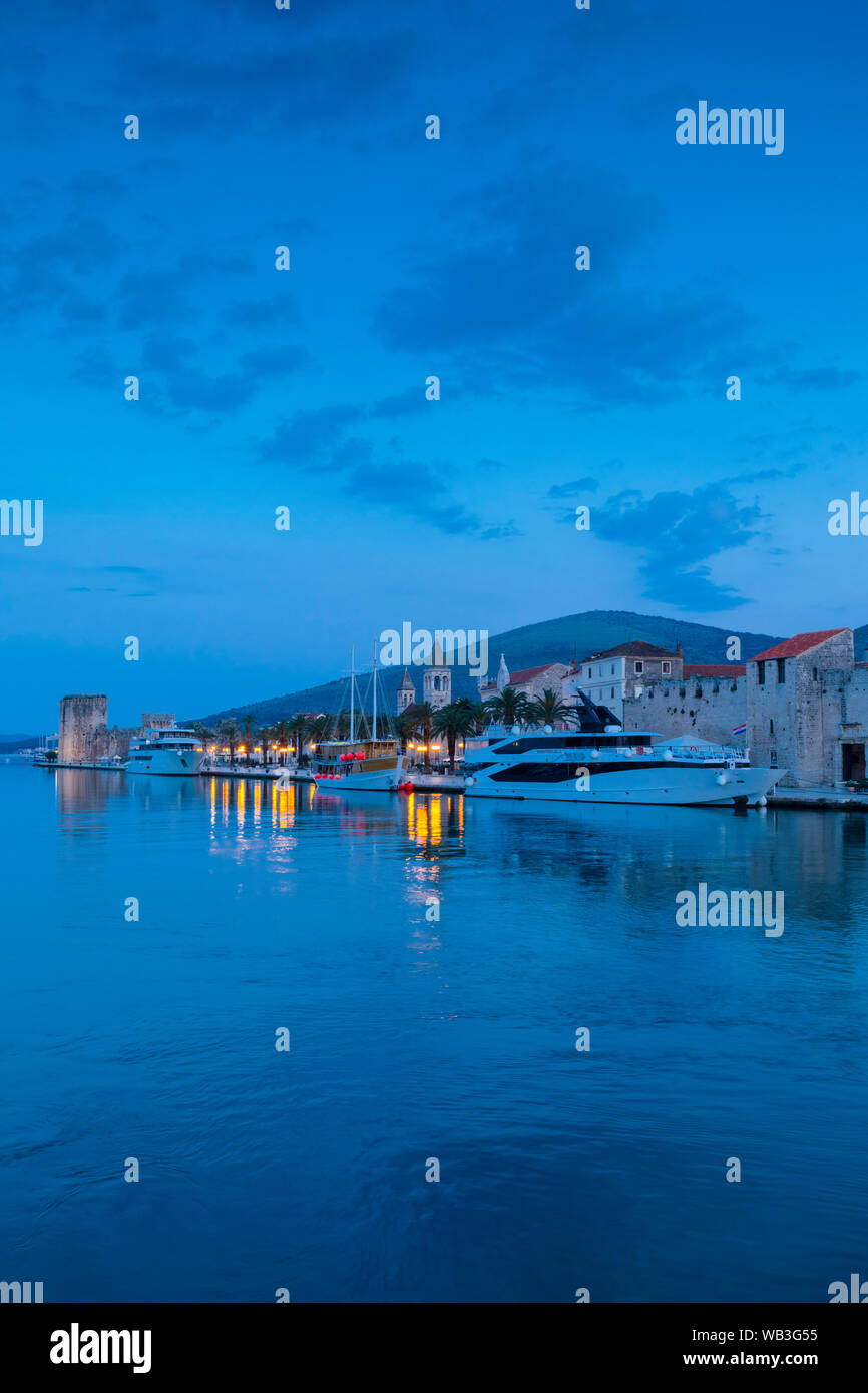 Trogir Harbour at Dusk, Trogir, Croatia, Europe Stock Photo