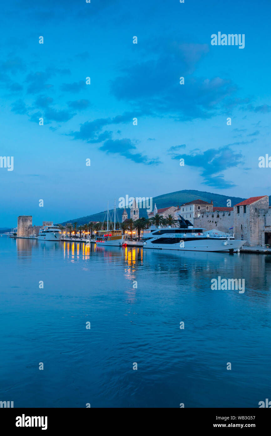 Trogir Harbour at Dusk, Trogir, Croatia, Europe Stock Photo