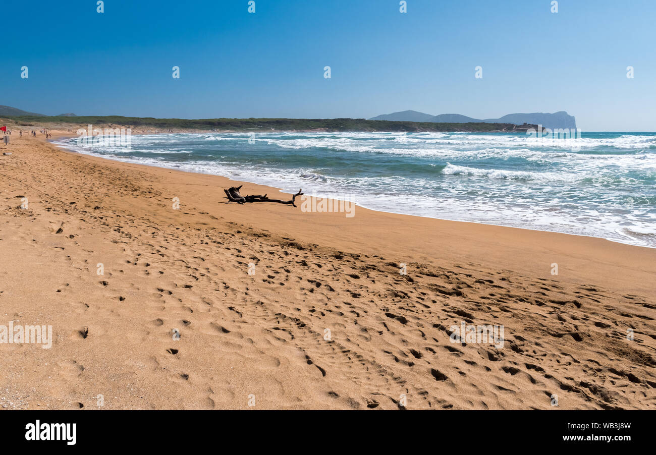The Porto Ferro beach (north-western Sardinia) during a windy summer day with rough sea Stock Photo