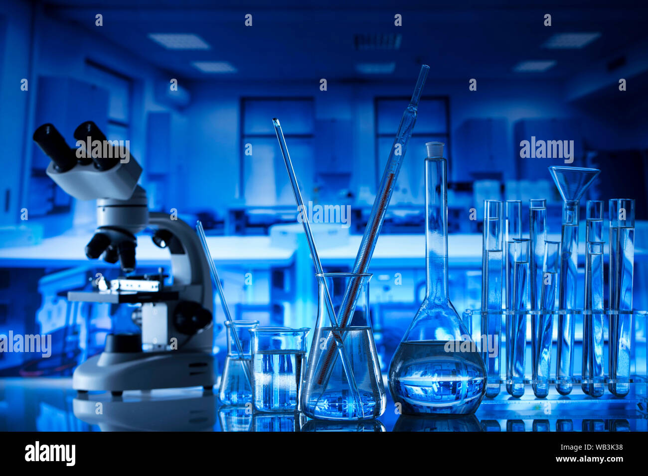 Science laboratory concept background. Microscope and laboratory