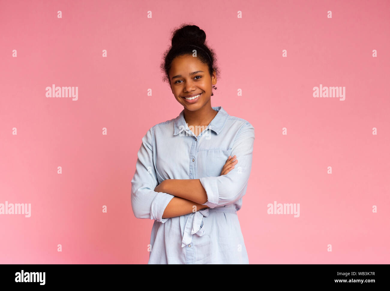 Portrait of cute african american girl smiling to camera Stock Photo ...