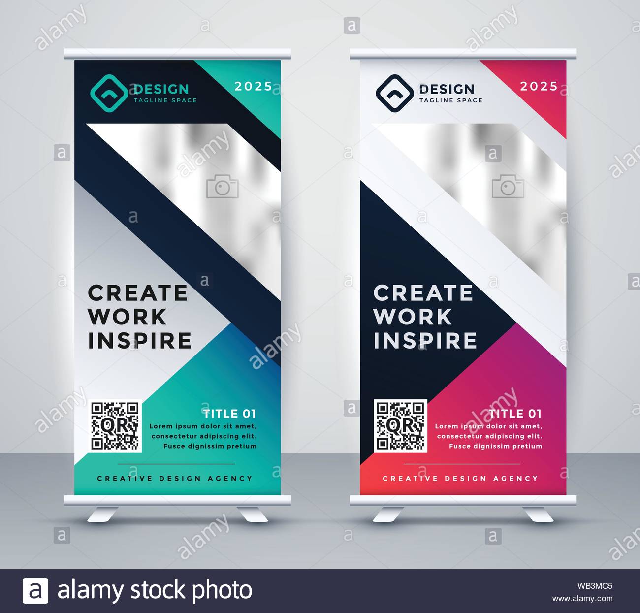 Set Of Creative Display Rollup Standee Banner Design Stock Vector