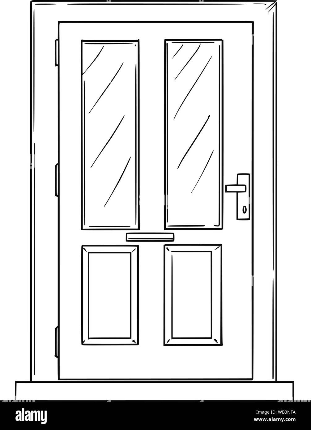 Vector pen and ink drawing of family house or door with small windows. Stock Vector