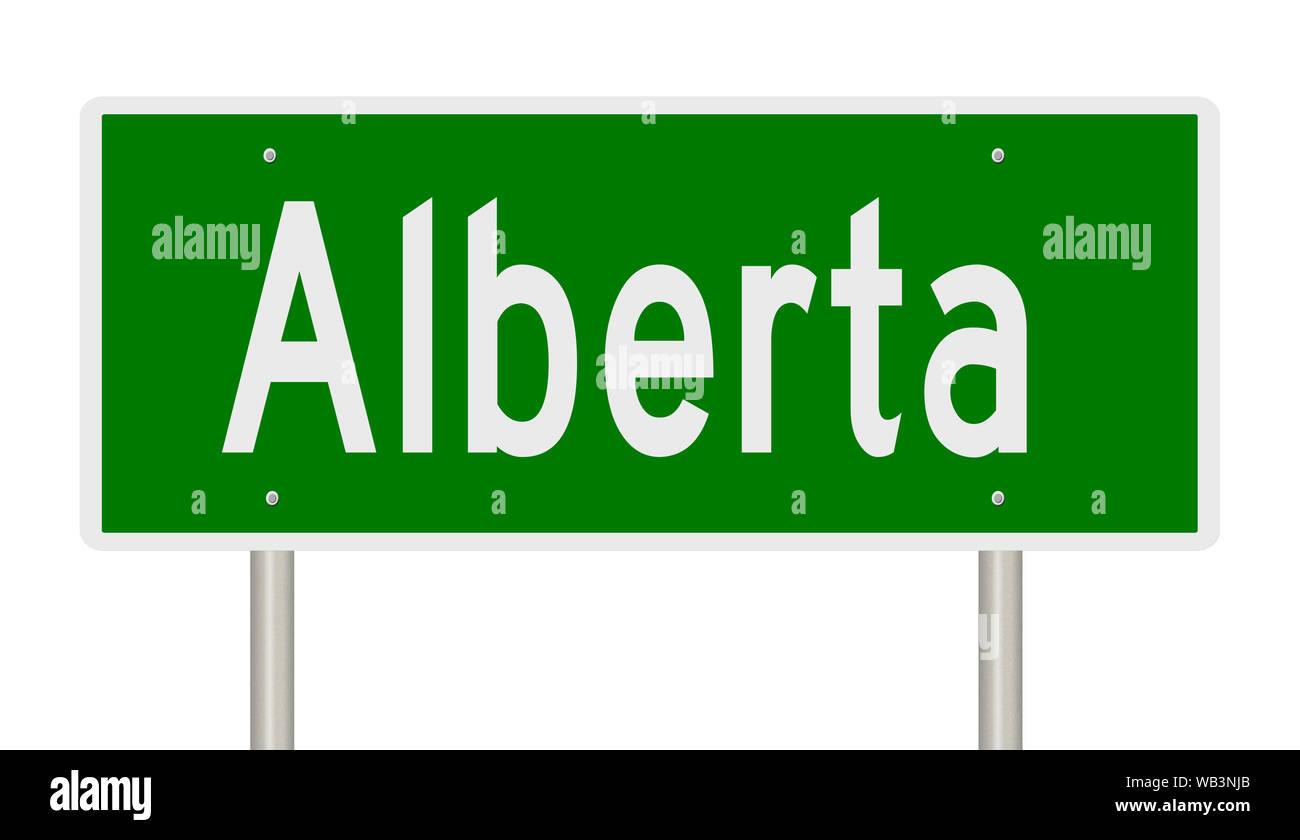 Alberta Sign Description.pdf Rendering of a green highway sign for Alberta Canada Stock Photo - Alamy